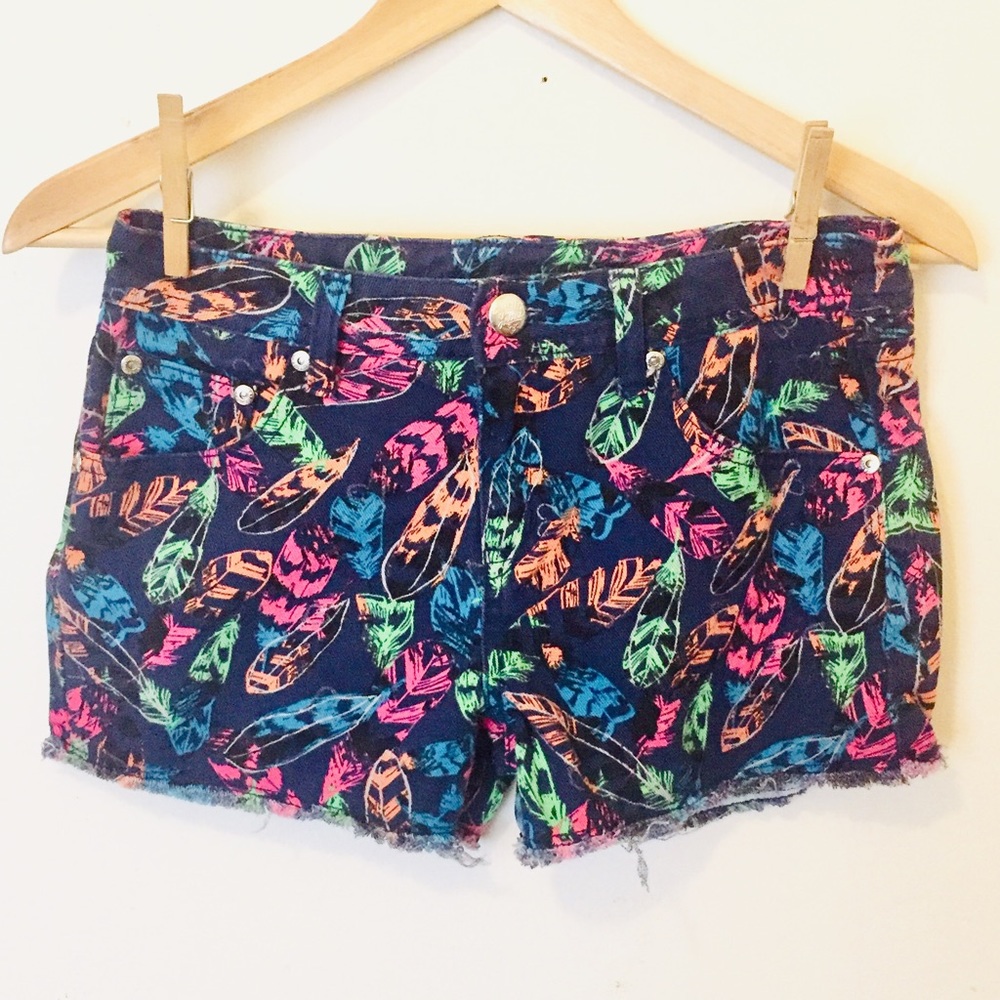 Justice Cut-Off Denim Jean Shorts with Feathers